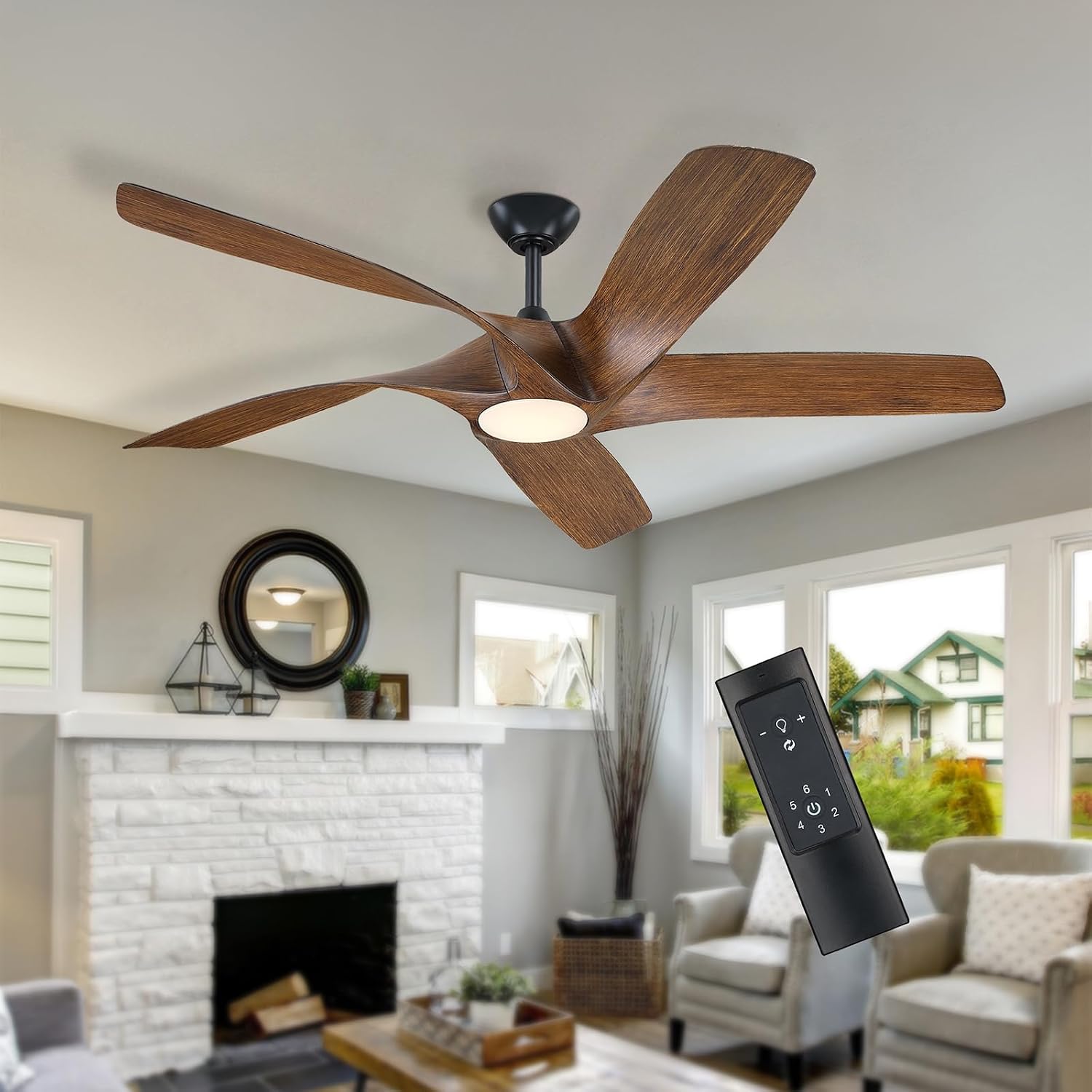 60 Inch Ceiling Fans with Lights and Remote,Flush Mount Low Profile, DC Reversible Motor,6 Speeds Noiseless Ceiling fans For Bedroom,Patio,Farmhouse,Indoor & Outdoor Use,ETL Certification