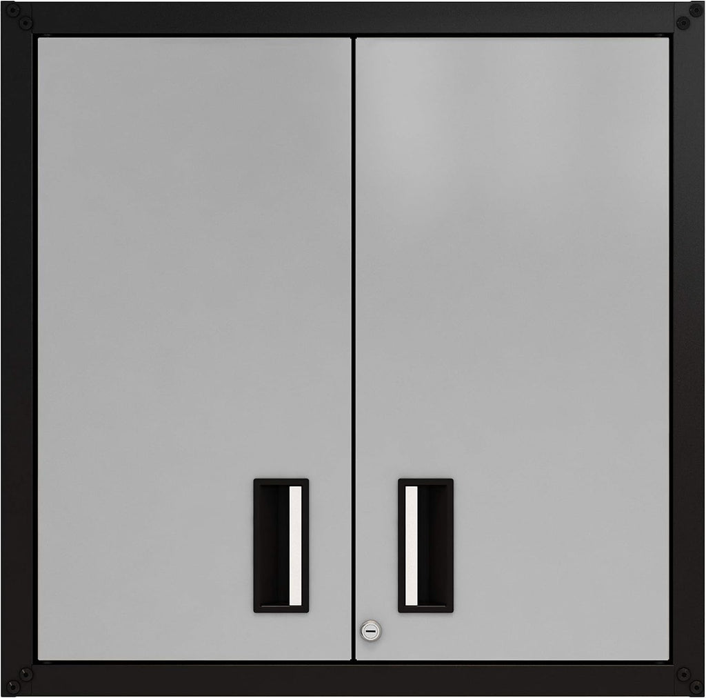 Floating Garage Storage Cabinet - Heavy-Duty Wall Mount Steel Cabinet, Lockable 2-Door Design, Removable Shelf, 44 lbs Capacity, Ready-to-Assemble Metal Garage Organizer (Black and Grey)