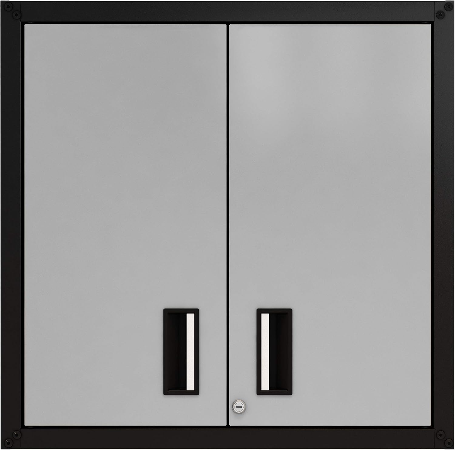 Floating Garage Storage Cabinet - Heavy-Duty Wall Mount Steel Cabinet, Lockable 2-Door Design, Removable Shelf, 44 lbs Capacity, Ready-to-Assemble Metal Garage Organizer (Black and Grey)