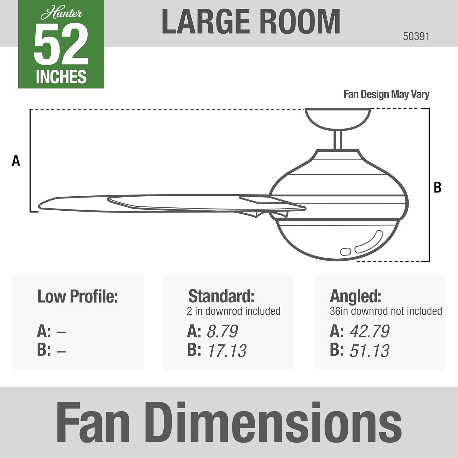 Hunter 52 inch Outdoor or Indoor Ceiling Fan with LED Light and Remote Control - Black Ceiling Fan, Standard Mount, 4 Blades, For Patio, Porch, or Living Room - Port Royale 50391, Natural Black Iron