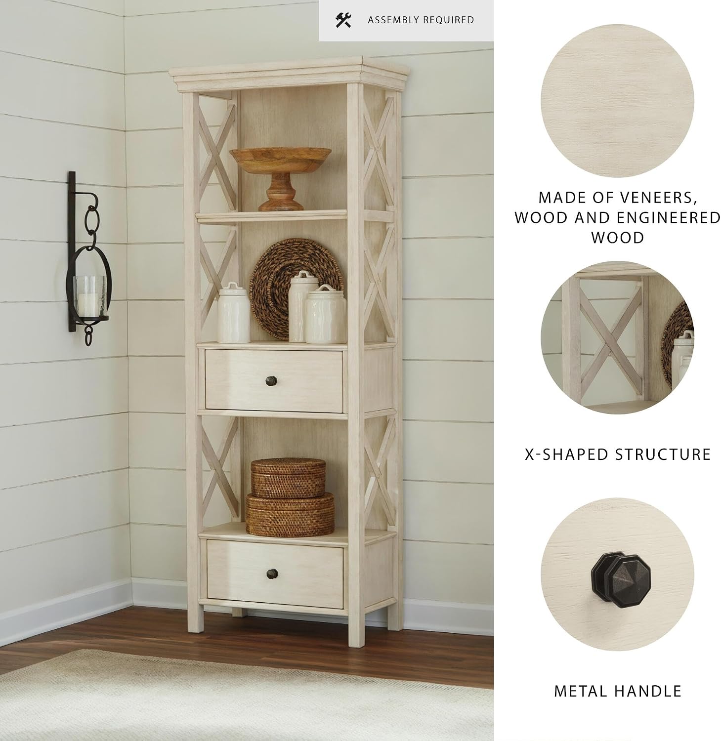 Signature Design by Ashley Bolanburg Cottage Chic Display Cabinet or Bookcase, Antique White