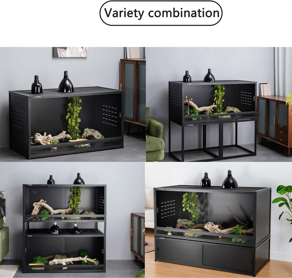 Reptile Tank 120 Gallon, 48'x24'x24' Large Reptile Enclosure for Bearded Dragon and Ball Python,Snake Terrarium with Heavy Duty Screen Front Sliding Tempered Glass Door, Combination Lock