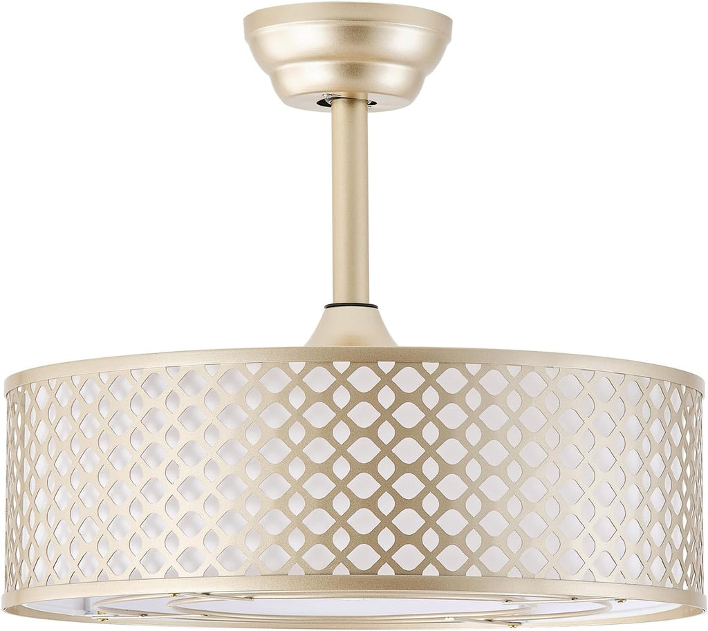 Gold Fandelier Ceiling Fan with Light, 20' Caged Boho Ceiling Fans with Lights and Remote, Mid Century with 6 Speeds for Bedroom, Living Room, Nursery