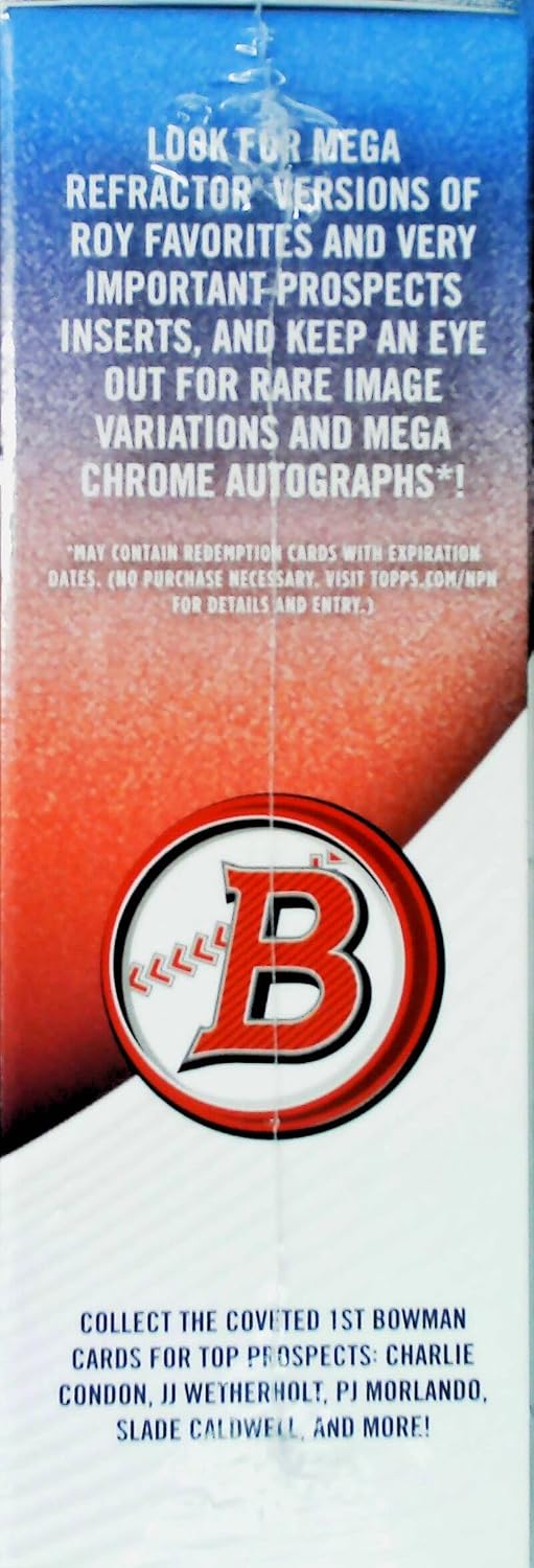 2025 Bowman Baseball Factory Sealed MEGA Box. 50 Cards. Find 10 MEGA BOX Exclusive MOJO REFRACTOR CHROME Parallels. Chase autographs, relics, and rookies. Look for 1st Bowman Chrome Prospect Cards of top minor leaguers.