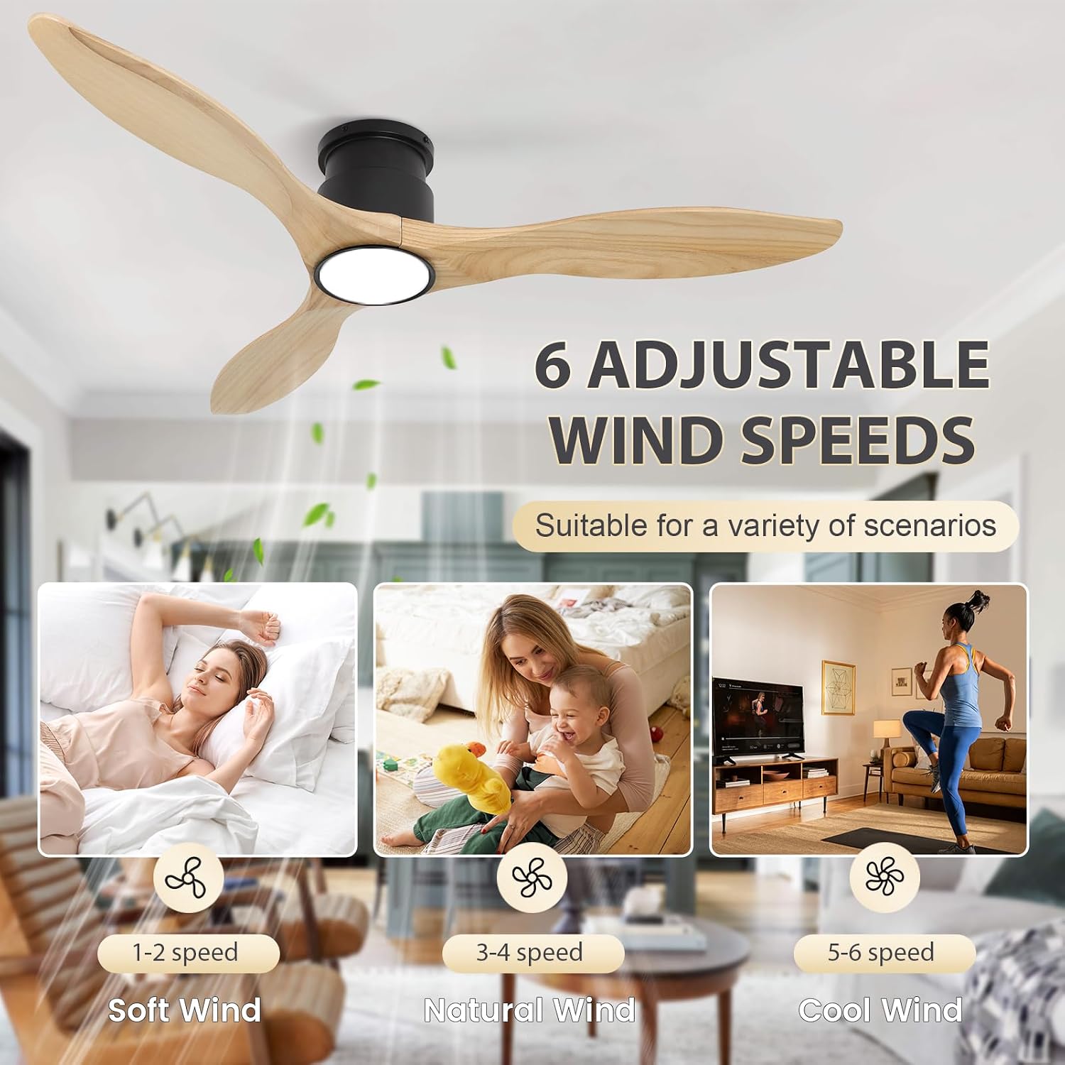 Ceiling Fans with Lights Remote 52inch Solid Amber Color Wood Fan Timing 6 Speeds Silent Reversible DC Motor 3CCT LED Light with Memory Lighting Function Indoor Outdoor Fan Farmhouse Bedroom