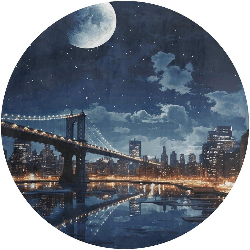 Moon Light New York City Coral Velvet Round Floor Mat Non-Slip Bath Rug Floor Covering for Bathroom Vanity Guest Suite & Vacation Home