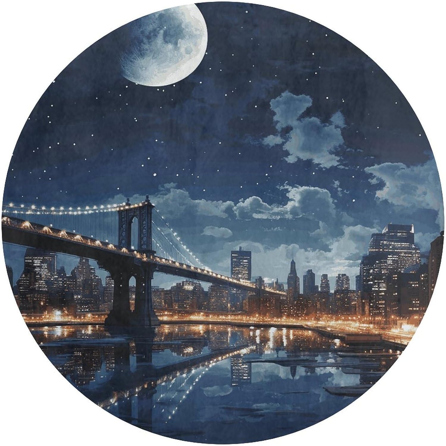 Moon Light New York City Coral Velvet Round Floor Mat Non-Slip Bath Rug Floor Covering for Bathroom Vanity Guest Suite & Vacation Home