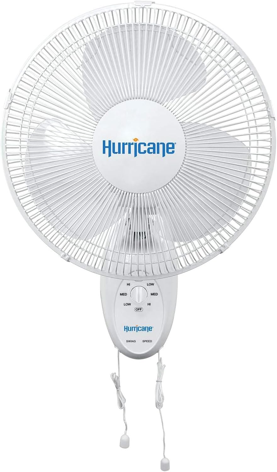 Hurricane 16' Supreme Oscillating Wall Mount Fan w/ 3 Quiet Speeds, White - Corded Electric Air Cooling Unit w/ Easy Pull Cord Controls for Homes, Greenhouses, Garages, Workshops & Gyms