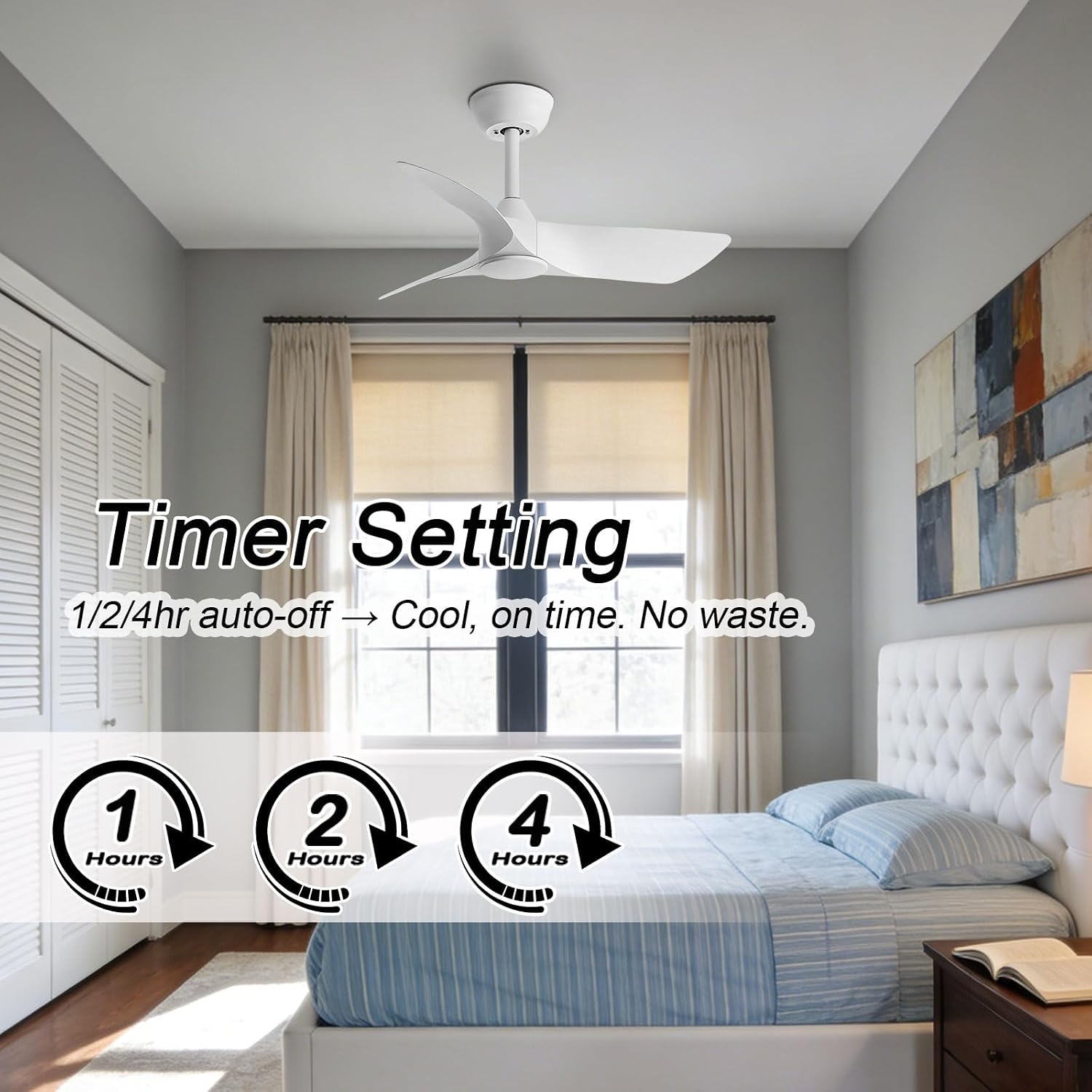 30 Inch White Small Ceiling Fan No Light with Remote 6 speeds | 30 inch quiet ceiling fan no light. 6 speeds, reversible DC motor, timer for small room, bedroom, kitchen, covered patio
