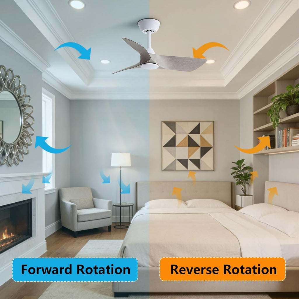 30 Inch Small Ceiling Fan No Light with Remote, White Gray Blades | 30 inch small ceiling fans without light. 6 speeds reversible DC motor timer for bedroom kitchen small room covered patio