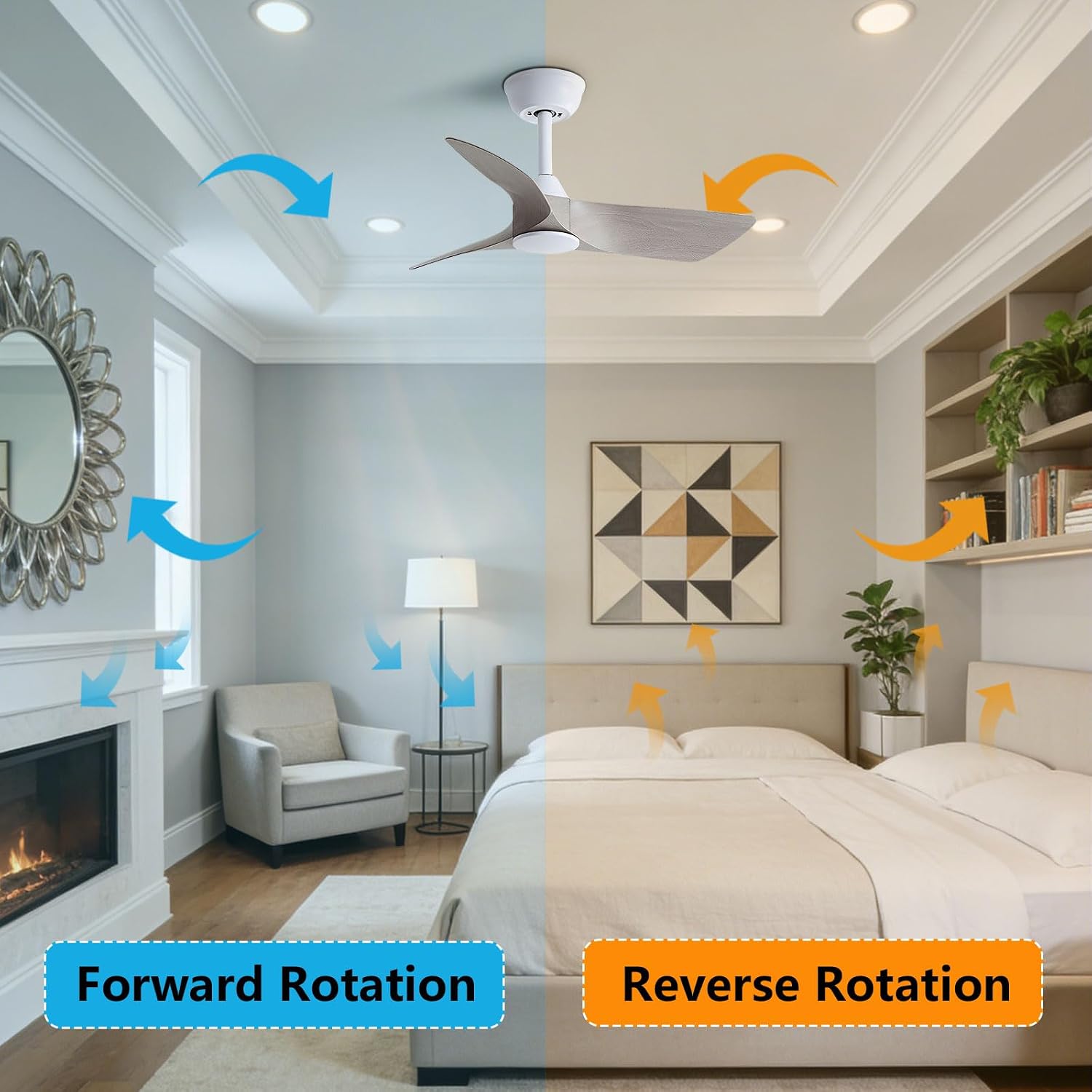 30 Inch Small Ceiling Fan No Light with Remote, White Gray Blades | 30 inch small ceiling fans without light. 6 speeds reversible DC motor timer for bedroom kitchen small room covered patio