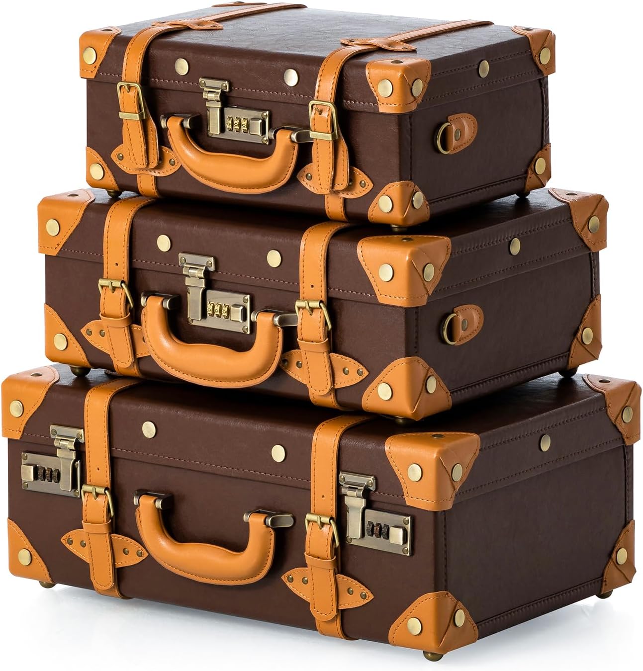 COTRUNKAGE 16' Carry On Suitcase Cute Pu Overnight Vintage Trunk Luggage Bag for Women with Strap, Cocoa Brown
