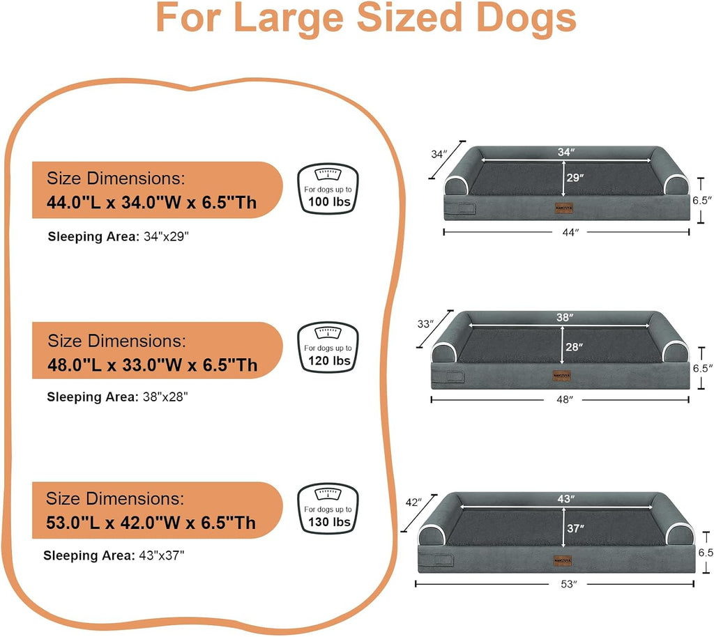 Large Dog Bed Orthopedic Washable: Jumbo Dog Bed Bolster Extra Large Dogs Egg Crate Foam Sofa Couch Waterproof Removable Cover - Dark Grey