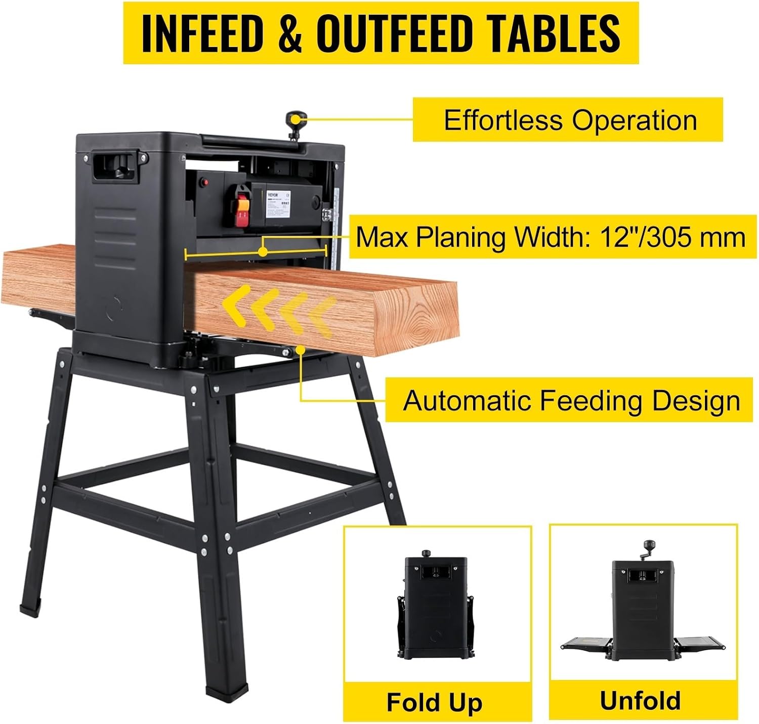12 Inch Wood Planer 2000W Benchtop Thickness Portable Waterproof Dustproof Heavy Duty Woodworking with Stand HSS Blades, DIY Tools