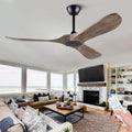 52 Inch Ceiling Fans Without Lights, Indoor/Outdoor Ceiling Fan no Light,3 Solid Wood Blades, Black Ceiling Fan for Living Room Patios Bedroom Porch (Gray Drawing Lines Blades)