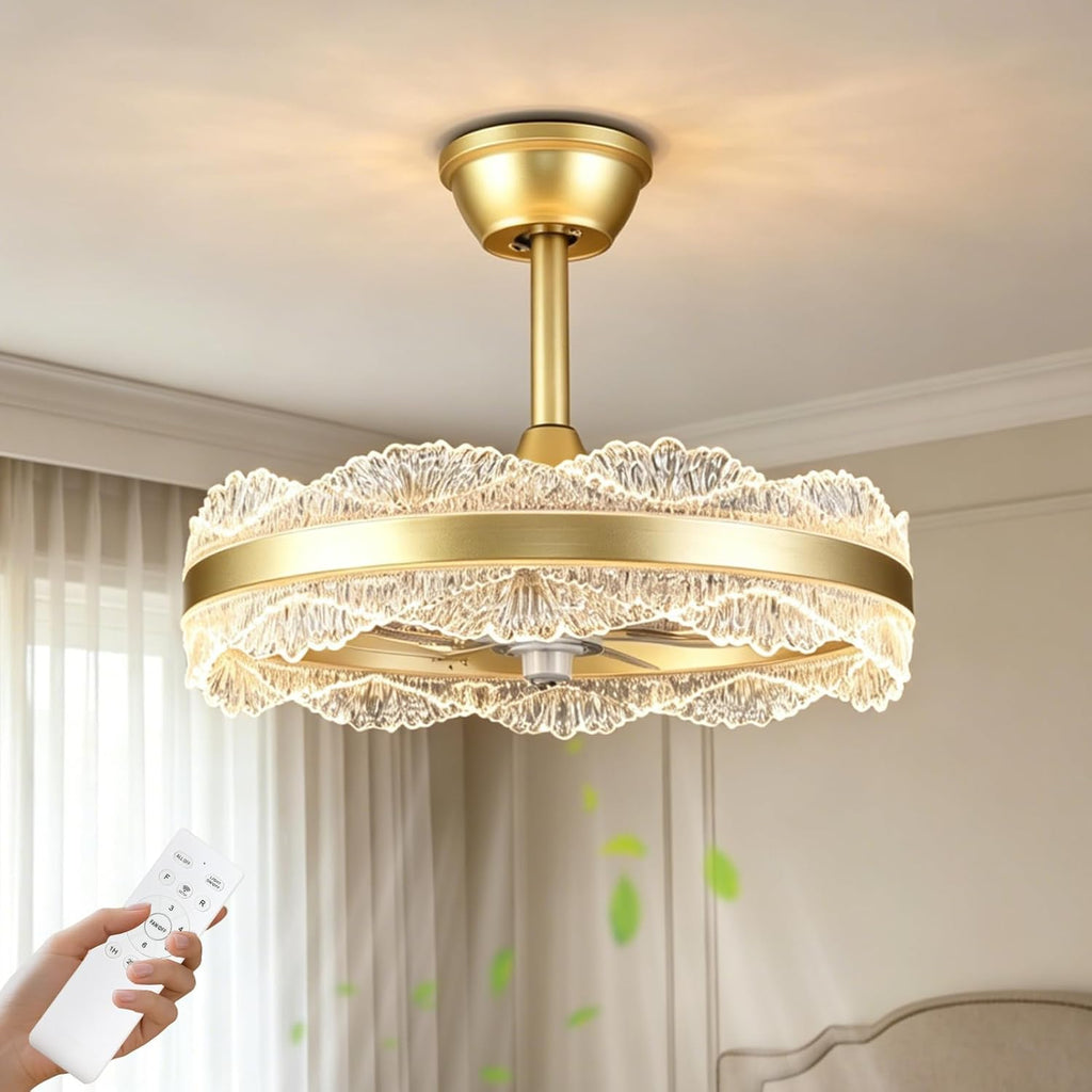 Depuley Fandelier Ceiling Fans with Lights: 20' Gold Cagd Fan with Remote Control - Crystal Chandelier Fan Light for Girl's Bedroom Living Room Nursery