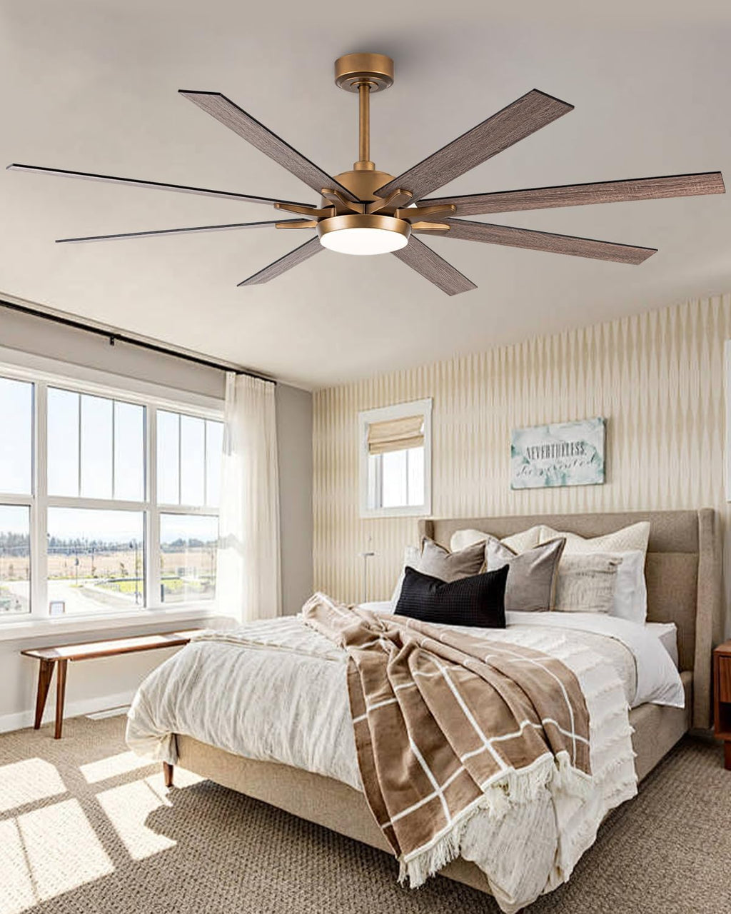 Parrot Uncle Ceiling Fans with Lights 65 Inch Large Ceiling Fan with LED Light and Remote Control Outdoor Ceiling Fans for Patios, Antique Gold, 1 Piece