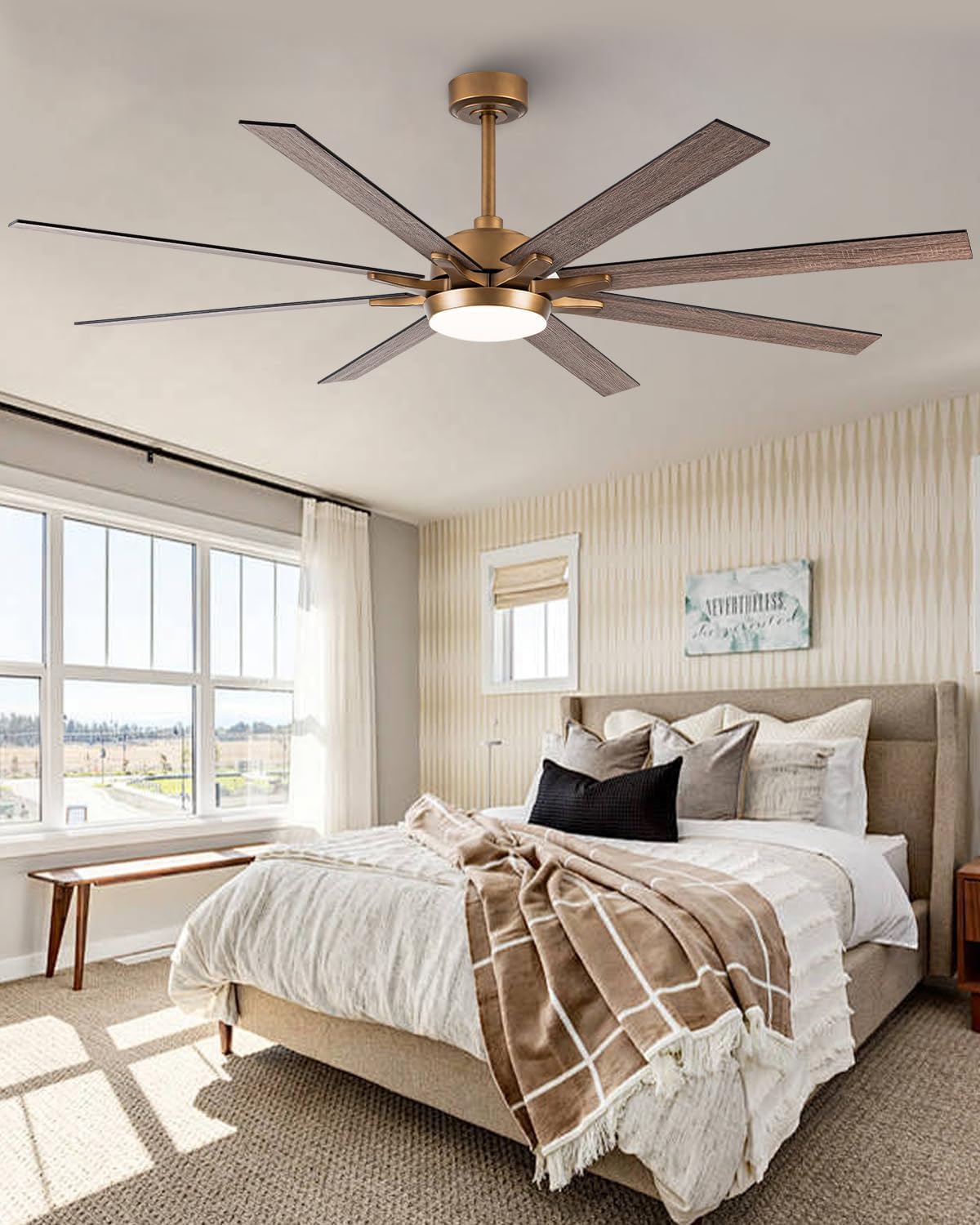 Parrot Uncle Ceiling Fans with Lights 65 Inch Large Ceiling Fan with LED Light and Remote Control Outdoor Ceiling Fans for Patios, Antique Gold, 1 Piece