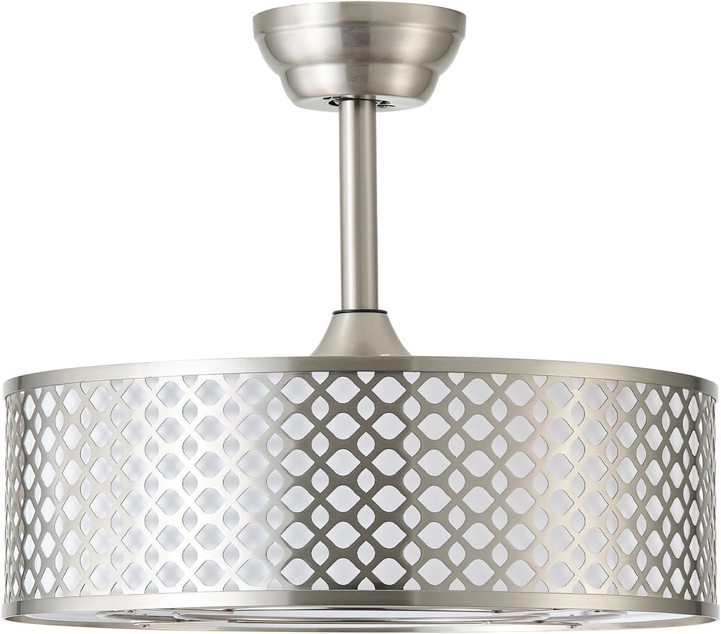 Silver Fandelier Ceiling Fan with Light, 20' Caged Boho Ceiling Fans with Lights and Remote, Mid Century with 6 Speeds for Bedroom, Living Room, Nursery