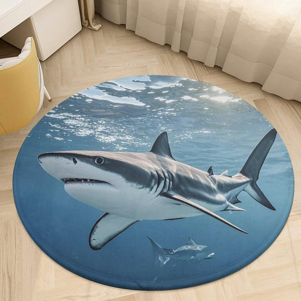 Ocean Sea Animal Shark Coral Velvet Round Floor Mat Non-Slip Bath Rug Floor Covering for Bathroom Vanity Guest Suite & Vacation Home