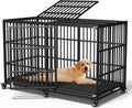 Heavy Duty Dog Crate 64' Inch Indestructible Escape Proof High Anxiety Dog Pet Kennel Cage for Extra XL Large Giant Breeds Double Doors Locakable Wheels