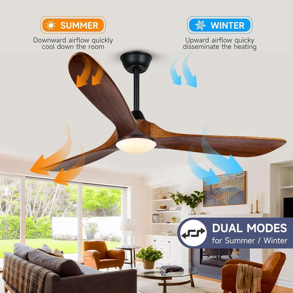 Wood Ceiling Fan with Light, 70 Inch Farmhouse Outdoor Ceiling Fan with Remote for Patios, Rustic Indoor Outdoor Propeller Fan & Reversible DC Motor for Bedroom Gazebo Balcony