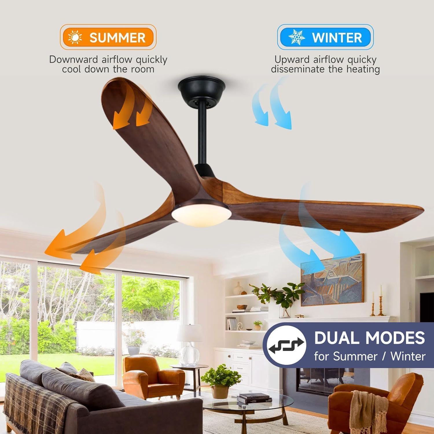 Wood Ceiling Fan with Light, 70 Inch Farmhouse Outdoor Ceiling Fan with Remote for Patios, Rustic Indoor Outdoor Propeller Fan & Reversible DC Motor for Bedroom Gazebo Balcony