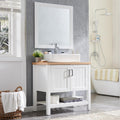 32' Vintage Bathroom Vanity with Sink and Mirror, Farmhouse Bathroom Vanity Set with 2 Doors & Open Storage Shelf for Guest Baths Master Suites or Rental Units, Set