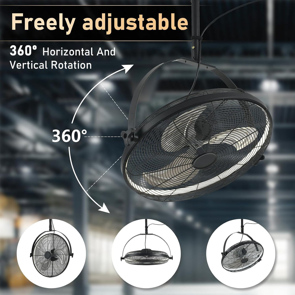 AHAWILL 22.8' Outdoor Hanging Ceiling Fan with Light - 360 Rotatable Fixed Angle,Plug-in,3CCT Dimmable,6 Speeds,Timer & Reversible,2-in-1 Hanging/Standing,Ideal for Gazebos,Patios,Tool Room,Garage.
