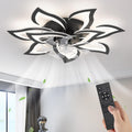 32' Black Flower Ceiling Fan with Lights Remote Control, Modern LED Low Profile Flush Mount Ceiling Fan with Light for Kitchen Bedroom Living Room
