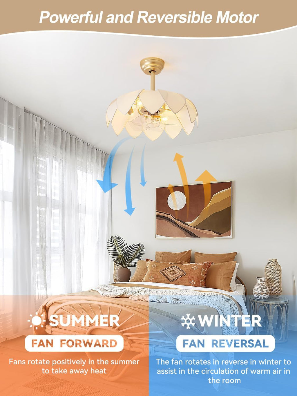 ainqiant 20' Gold Fandelier Ceiling Fans with Lights,Flower Chandelier Ceiling Fan with Light and Remote Control, Boho Fandelier with 6 Speeds for Bedroom, Nursery, Living Room