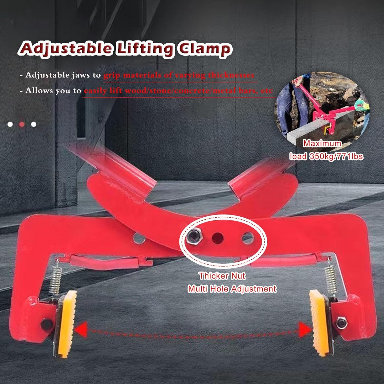 Feeding Mats Granite Slab Lifting Clamp - 350kg Capacity, 12-31 Inch Opening Stone Carrying Clamps Grabber For Moving Marble Slabs/Building Material/Metal Sheets, Concrete Curbs Handling Tool
