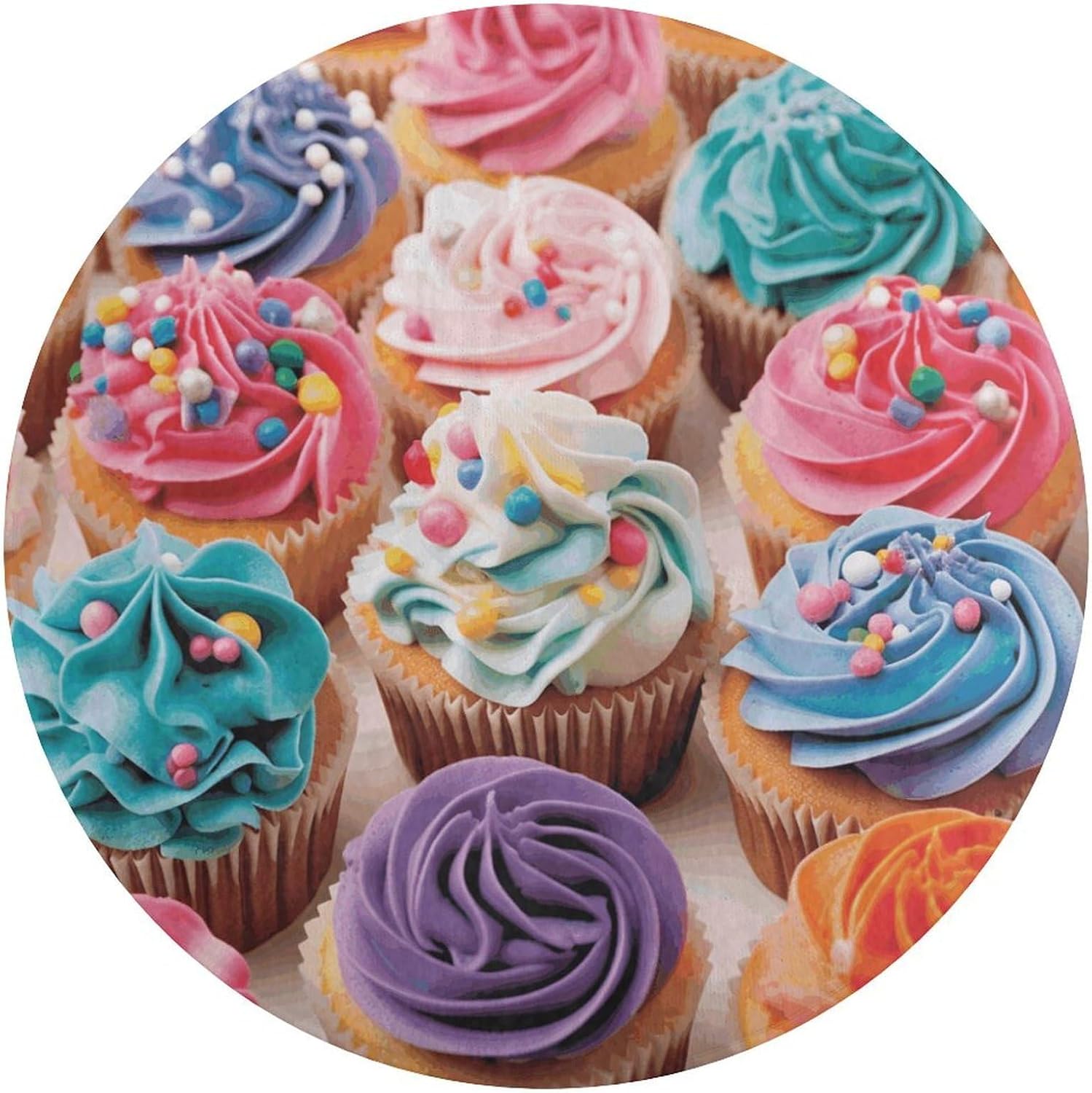 Birthday Cupcakes Coral Velvet Round Floor Mat Non-Slip Bath Rug Floor Covering for Bathroom Vanity Guest Suite & Vacation Home