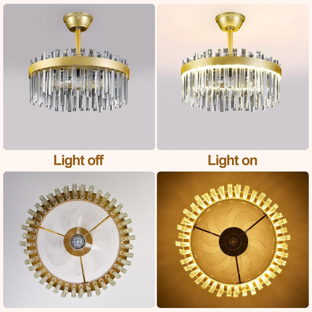 Depuley Modern Ceiling Fan with Lights: 20' Gold Chandelier Cagd Fan with Remote Control - Crystal Fandelier for Girl's Bedroom Living Room Nursery