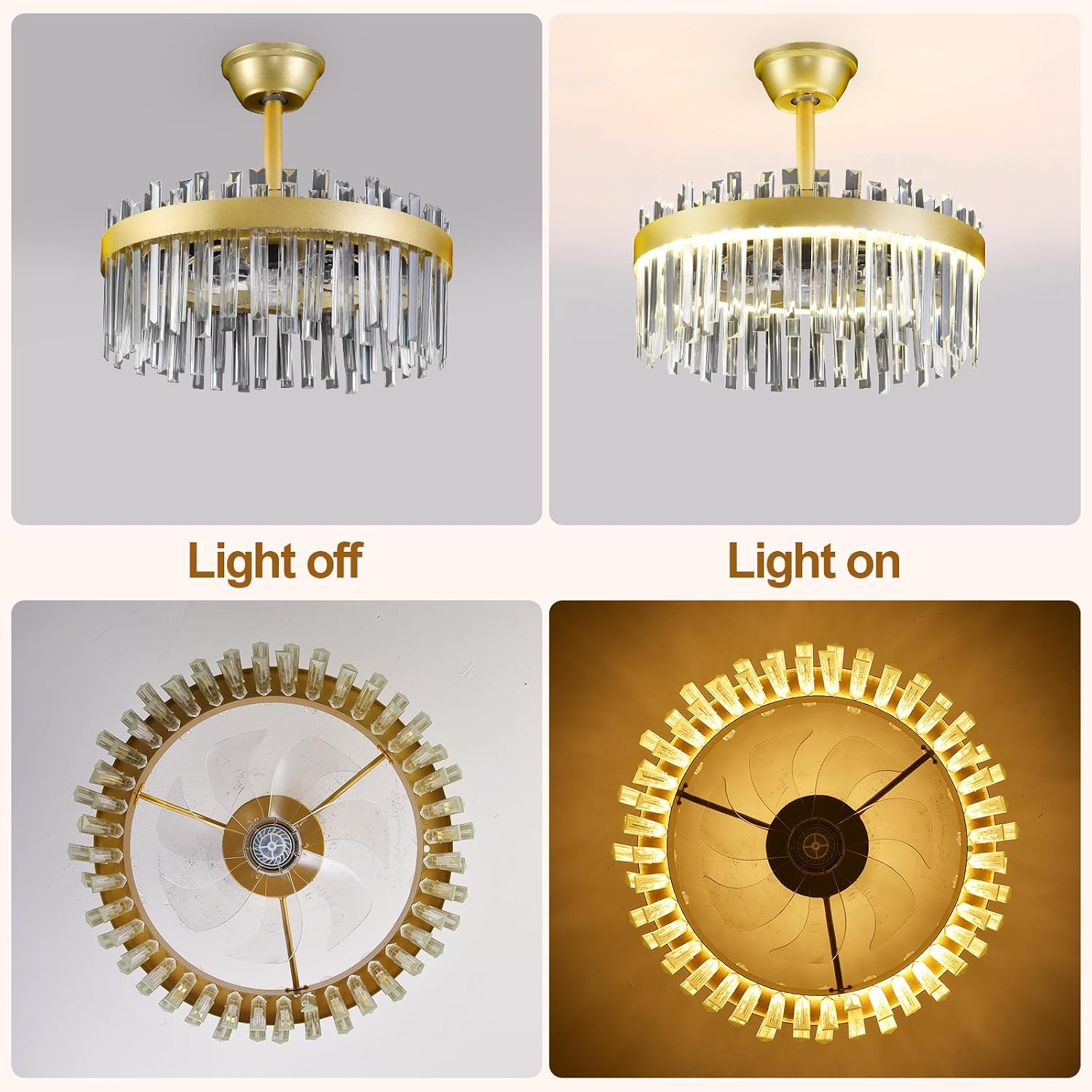 Depuley Modern Ceiling Fan with Lights: 20' Gold Chandelier Cagd Fan with Remote Control - Crystal Fandelier for Girl's Bedroom Living Room Nursery