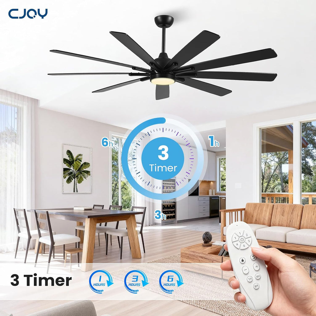 72 Inch Ceiling Fan with Light，Indoor/Outdoor Large Ceiling Fans with Lights for Kitchen Living Room Patio,8 Blade Black Reversible Quiet DC Motor,6 Speeds, Dimmable，3 CCT(Dual Finish)