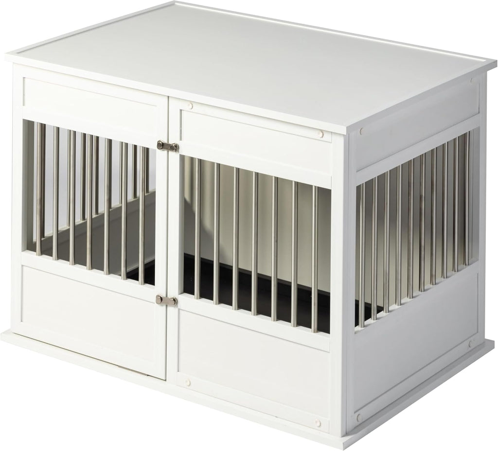 New Age Pet ECOFLEX Horizon Dog Crate & End Table, Modern Slatted Indoor Dog Kennel for Medium, Large & XL Dogs, Durable Composite, Antique White, Large