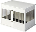 New Age Pet ECOFLEX Horizon Dog Crate & End Table, Modern Slatted Indoor Dog Kennel for Medium, Large & XL Dogs, Durable Composite, Antique White, Large