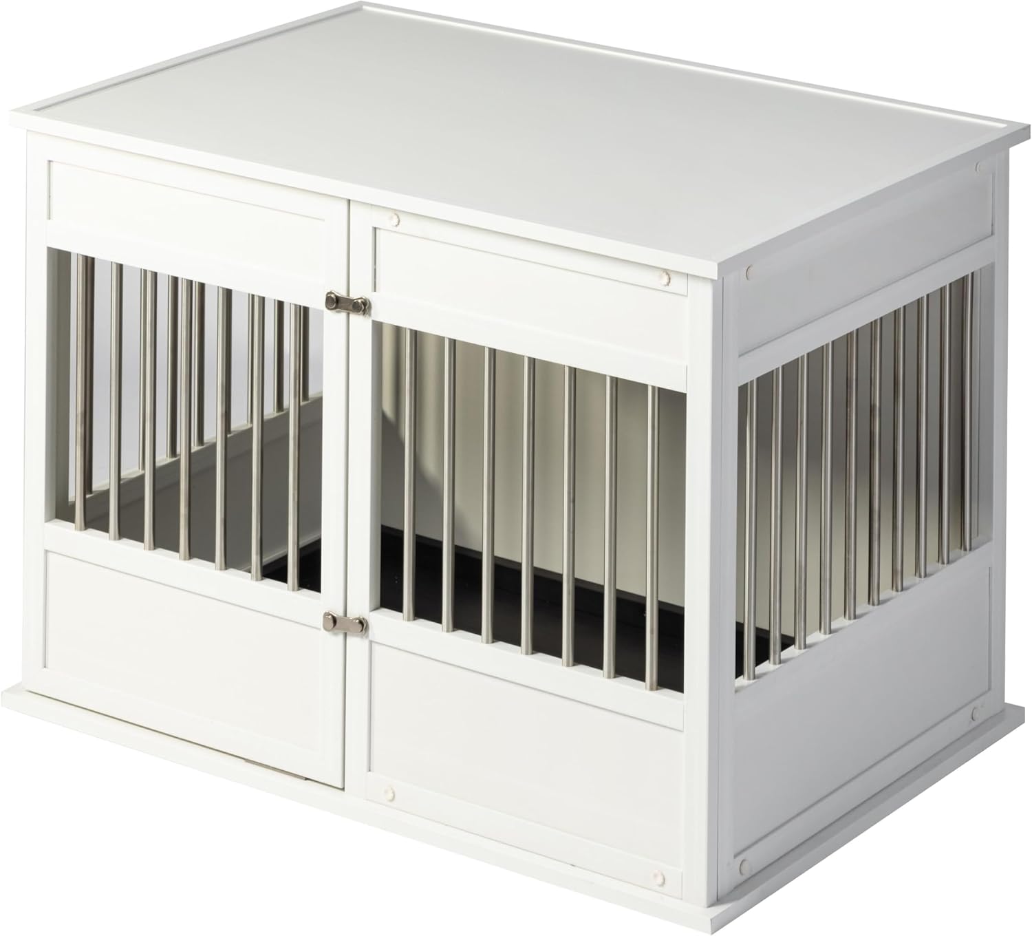 New Age Pet ECOFLEX Horizon Dog Crate & End Table, Modern Slatted Indoor Dog Kennel for Medium, Large & XL Dogs, Durable Composite, Antique White, Large