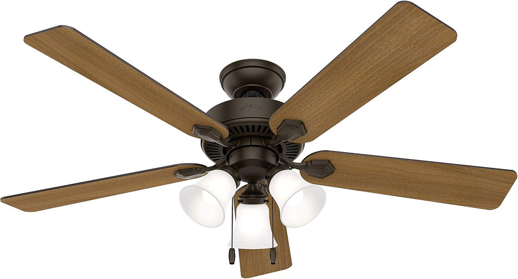 Hunter Fan 52 inch Indoor Traditional New Bronze Ceiling Fan with Light Kit (Renewed)