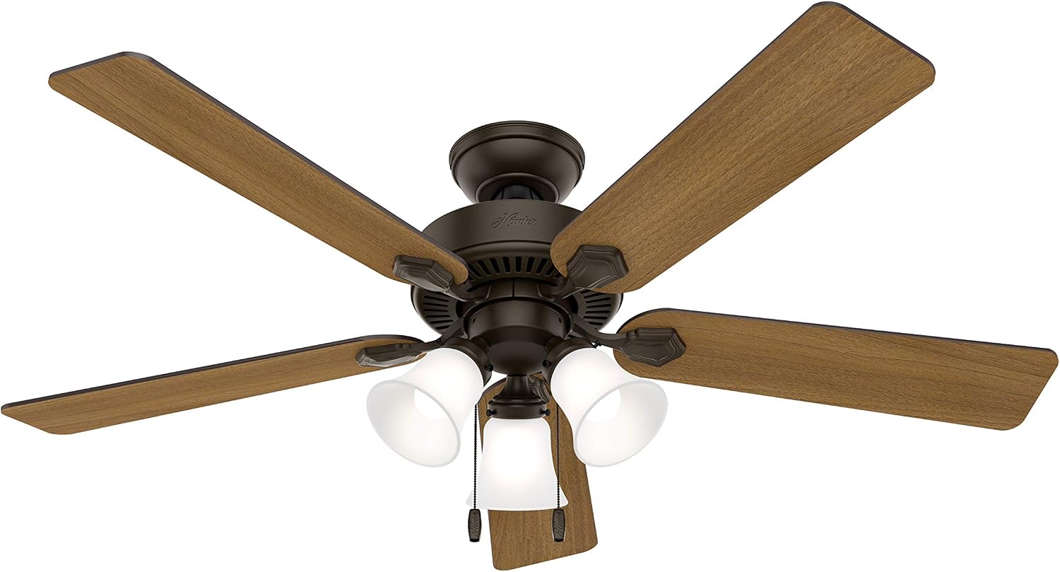 Hunter Fan 52 inch Indoor Traditional New Bronze Ceiling Fan with Light Kit (Renewed)