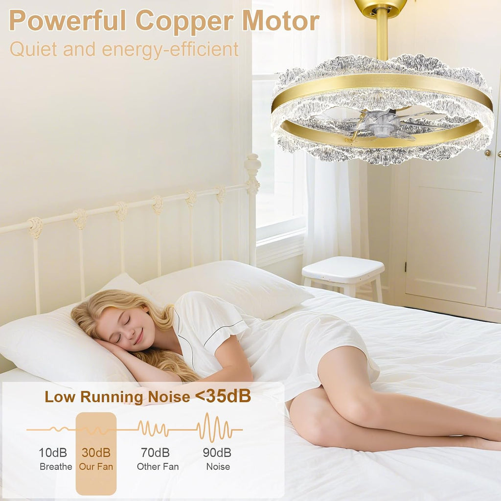 Depuley Fandelier Ceiling Fans with Lights: 20' Gold Cagd Fan with Remote Control - Crystal Chandelier Fan Light for Girl's Bedroom Living Room Nursery