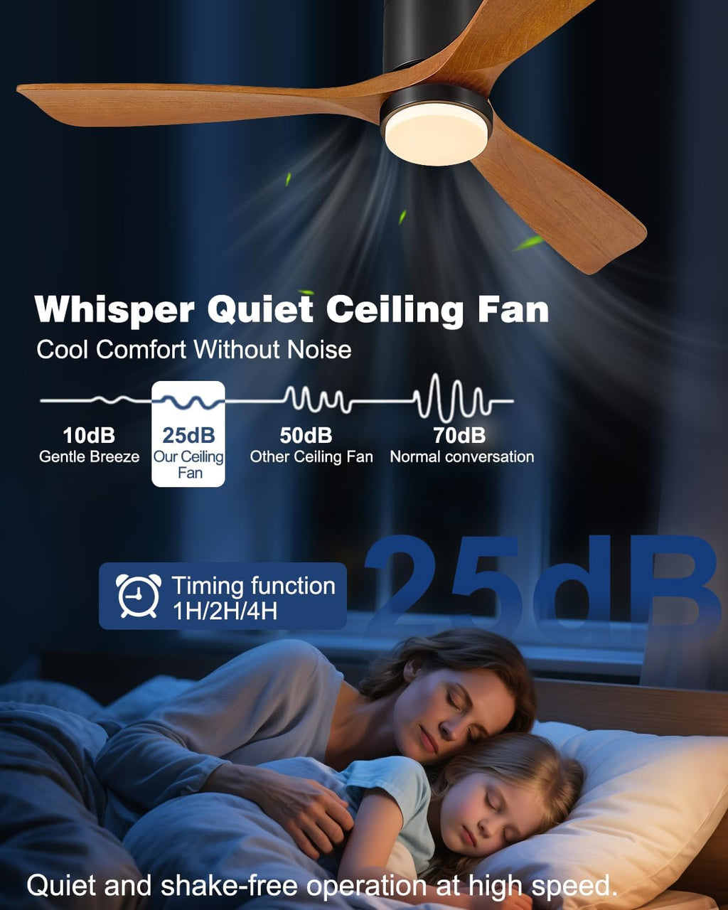 60 Inch Ceiling Fans with Lights Remote, 60' Flush Mount Outdoor Ceiling Fan Exterior, 3 Wood Blades, 6 Speeds, Timer, Quiet DC Motor Modern Low Profile Fan for Patio, 60in,Brown and Black