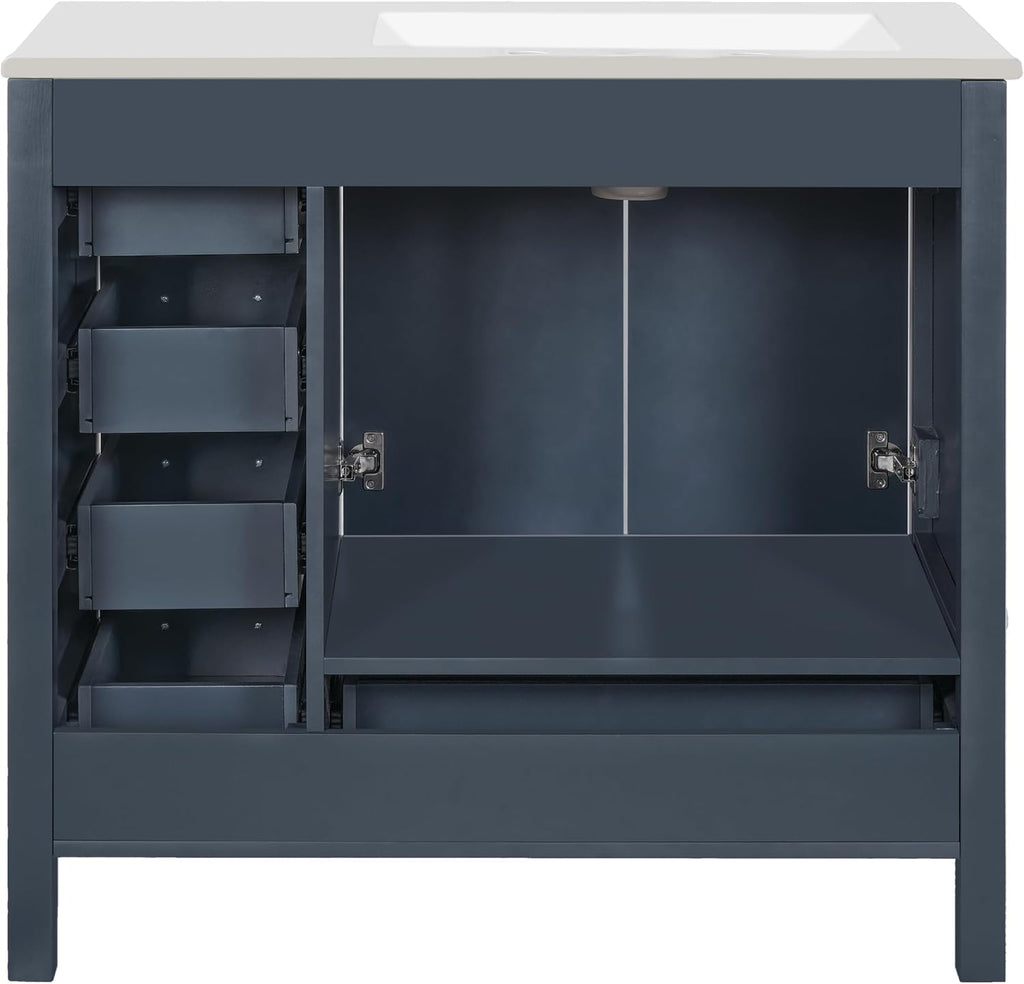 LUMISOL 36 Inch Bathroom Vanity with Sink, Freestanding Bathroom Cabinet with Ceramic Sink, Modern Single Vanity with Soft Close Doors & Drawers for Guest Bath, Master Suite, Rental, Blue