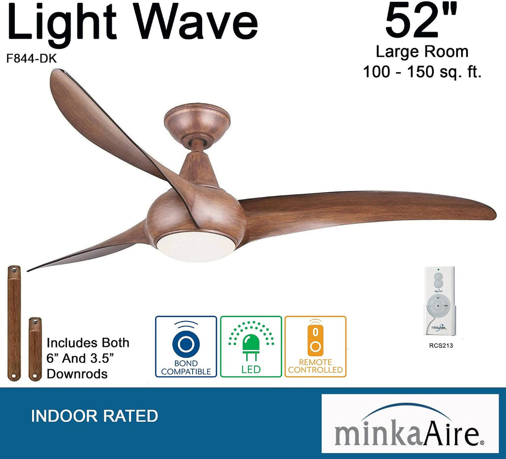 Minka Aire F844-DK Light Wave LED 52' Brown Low Profile Ceiling Fan with Light, Remote Control and 3.5 Inch Downrod