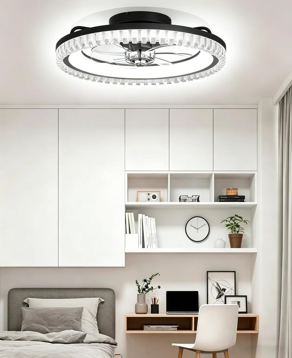 Ceiling Fans with Lights and Remote, Low Profile Flush Mount Ceiling Fan with Light, Smart APP Control, 6 Speed DC Motor, 3CCT Dimmable LED, Quiet Bedroom Ceiling Fan for Small Room, Black 20″