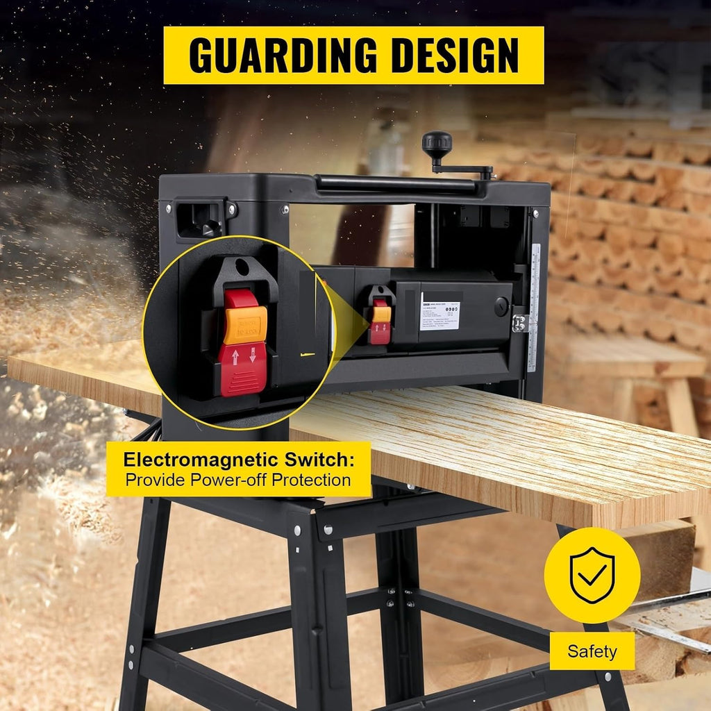 12 Inch Wood Planer 2000W Benchtop Thickness Portable Waterproof Dustproof Heavy Duty Woodworking with Stand HSS Blades, DIY Tools