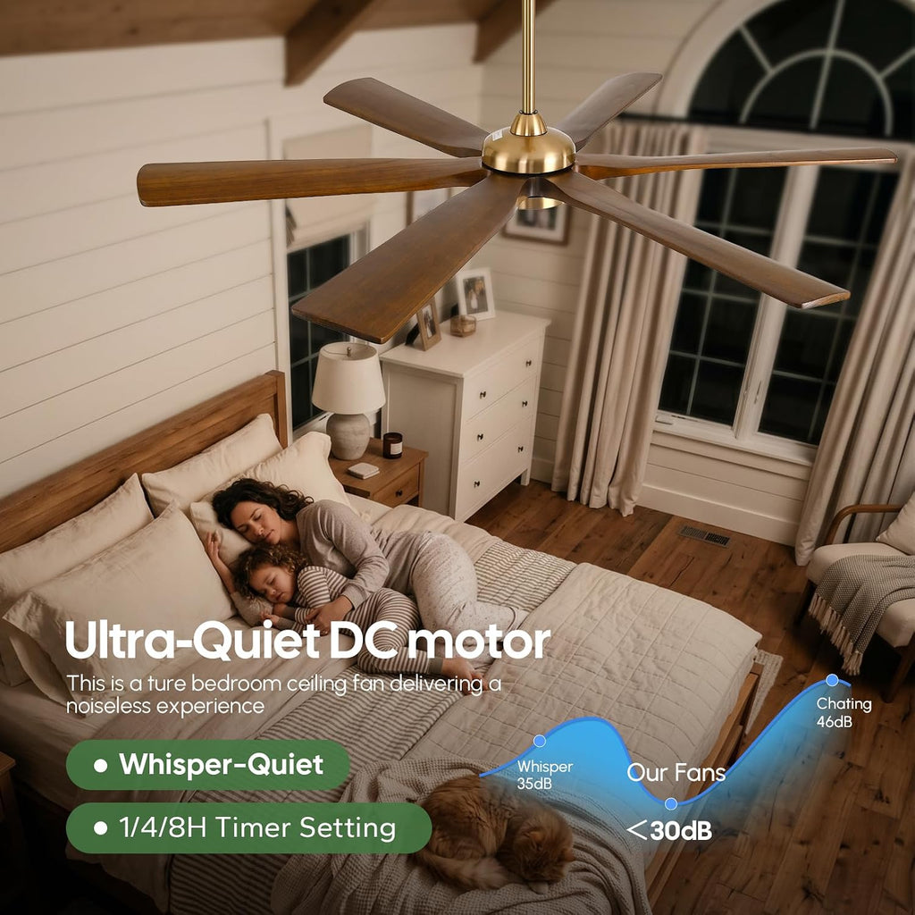 72 Inch Smart Outdoor Ceiling Fan with Lights, Brass Gold with 6 Solid Wood Walnut Blades, Modern Farmhouse, Alexa/App/Remote Control, 9268 CFM Quiet DC Motor, for Large Room Exterior Gazebo Patio