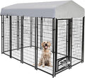 8x4x6 FT Dog Kennel Outdoor for Large Dogs - Heavy Duty Welded Steel Dog Playpen with Waterproof Roof, 360° Rotating Bowls, Latch-Lock Outdoor Dog Run Enclosure