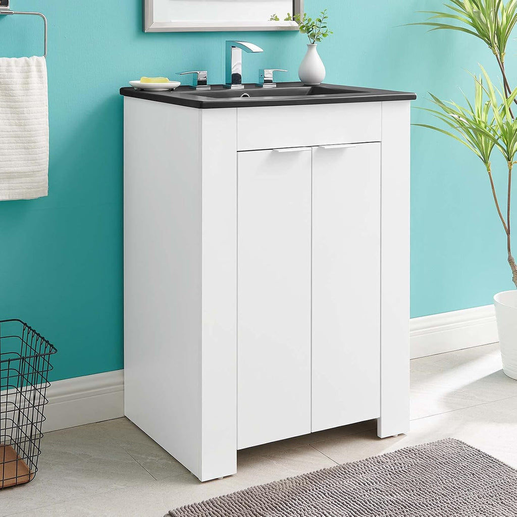 Sink Vanity Cabinet, Melamine, White Black, Modern Contemporary, Hotel Bedroom Bathroom Master Suite